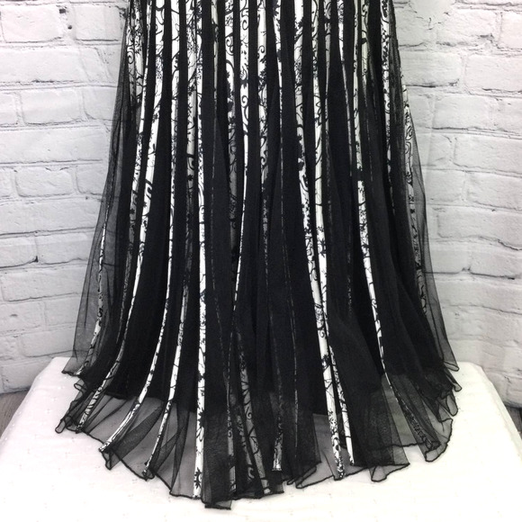 JS Collections Women's Floral Patterned Accordion Draped Black Midi Dress 8 - Picture 3 of 15